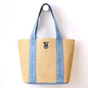 New in package Victoria Secret straw and denim Summer Tote Purse